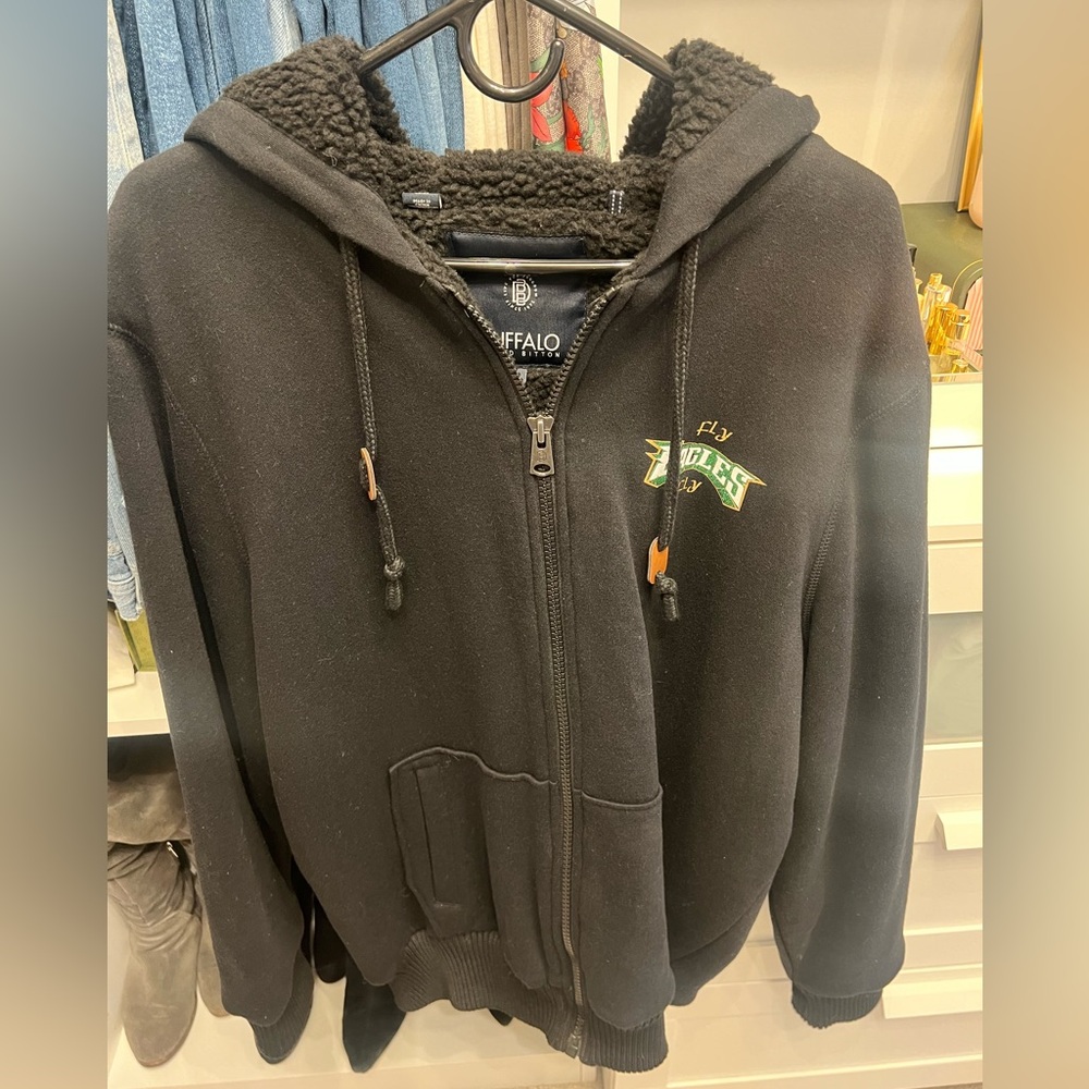 NWT Black David Bitton Zip Up Hoodie With Eagles Emblem